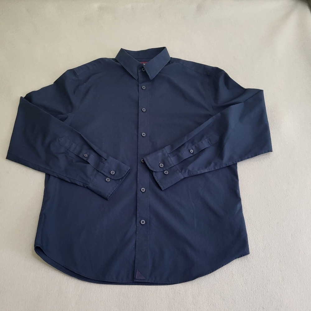 UNTUCKit Castello Wrinkle Free Long Sleeve Button Down Navy Shirt Men's M